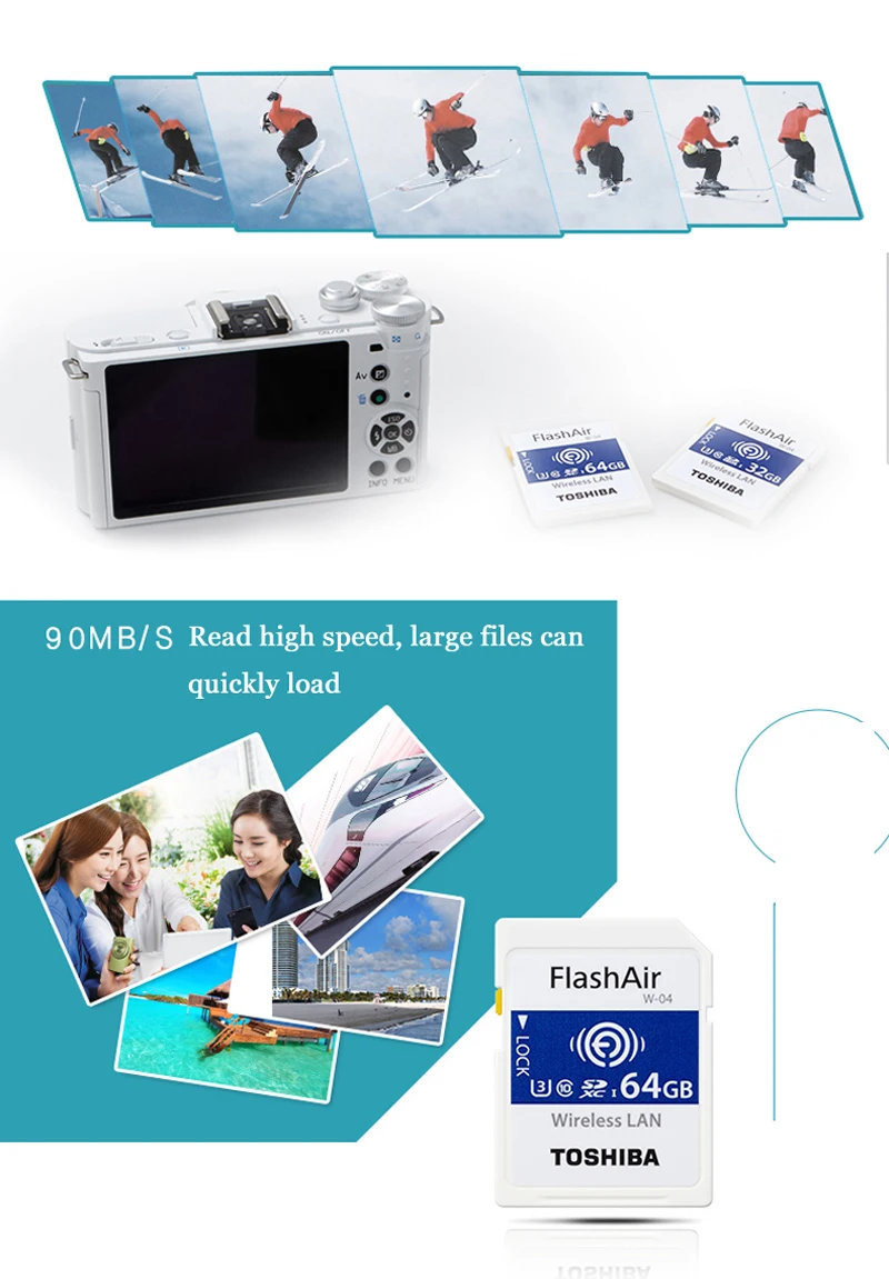 TOSHIBA Wi-Fi карта памяти 16G 32G 64G W-04 wifi SD карта FlashAir класс 10 Флэш-карта камеры wifi Скачать фото видео на телефон