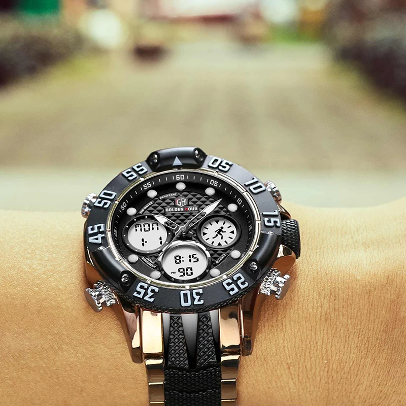 Часы мужские Кварцевые водонепроницаемые из нержавеющей стали с двойным