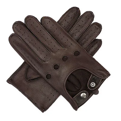 Brown deerskin Мужские кожаные перчатки для вождения без подкладки Harssidanzar - Цвет: Brown deerskin