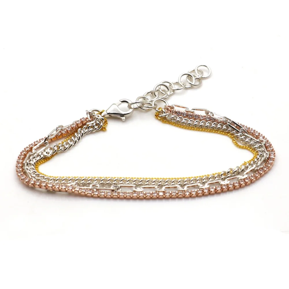 

Fashion Women 3 Tone Genuine 925 Sterling Silver Bracelet