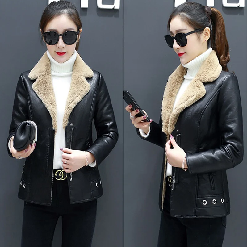 Женская кожаная куртка зимнее пальто из искусственной кожи короткая верхняя