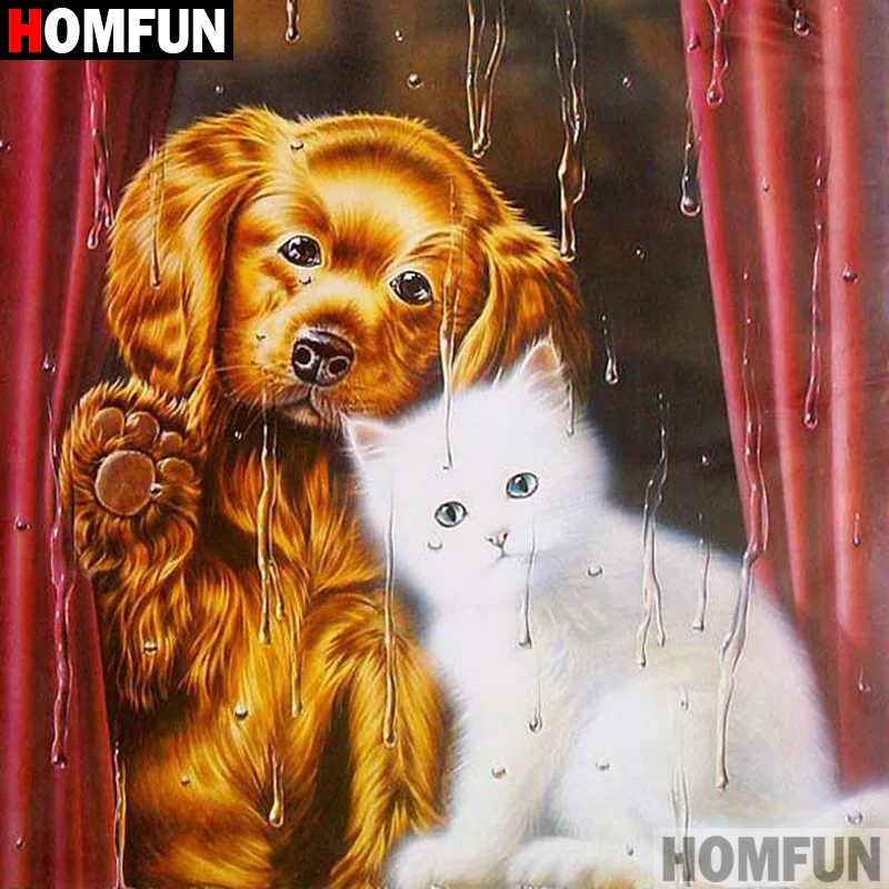 

HOMFUN 5D DIY Diamond Painting Full Square/Round Drill "Cat dog" 3D Embroidery Cross Stitch gift Home Decor A08518