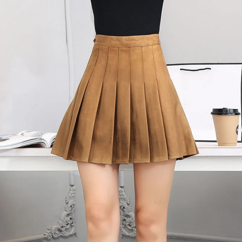 Uwback Плиссированные Юбки Женщины 2017 Новый Бренд Высокой Талией Замши юбки Черный