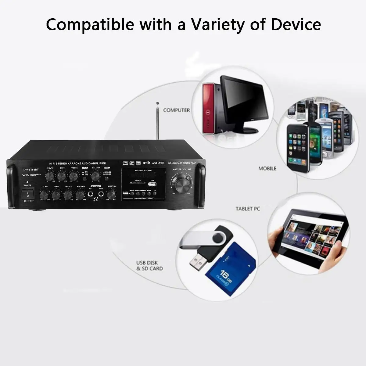 Hi Fi стереоусилители для караоке KROAK 2000 Вт домашний автомобильный bluetooth усилитель