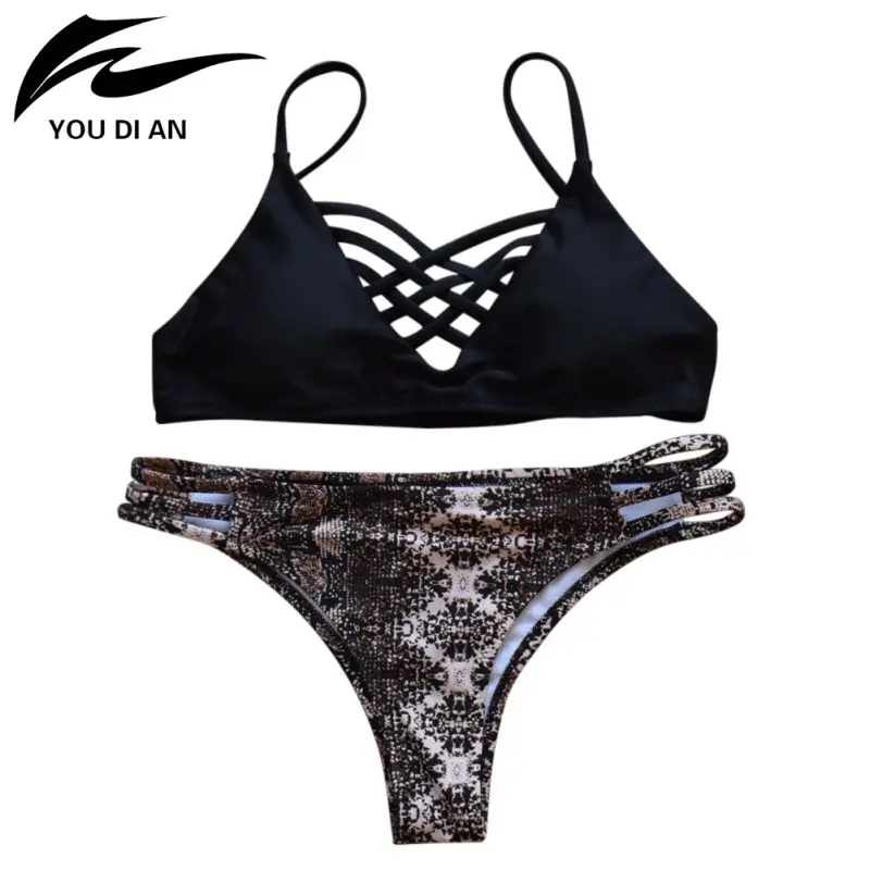 2017 Летний стиль цветочный принт женский бикини набор крючком кружевной