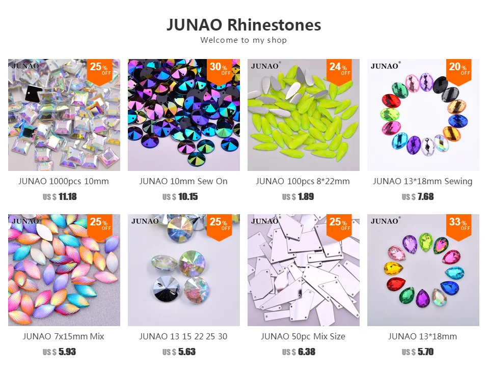 JUNAO 8, 10, 12, 14, 16 мм, разноцветные круглые стразы для шитья, аппликация с плоской задней частью, камни из акрила, стразы для рукоделия
