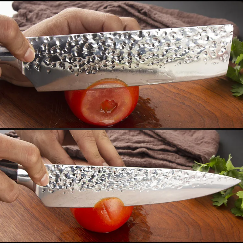 2 в 1 нож шеф-повара 7Cr17Mov японский стиль нержавеющая сталь острый Santoku филе Кливер нарезки овощей кухонный нож