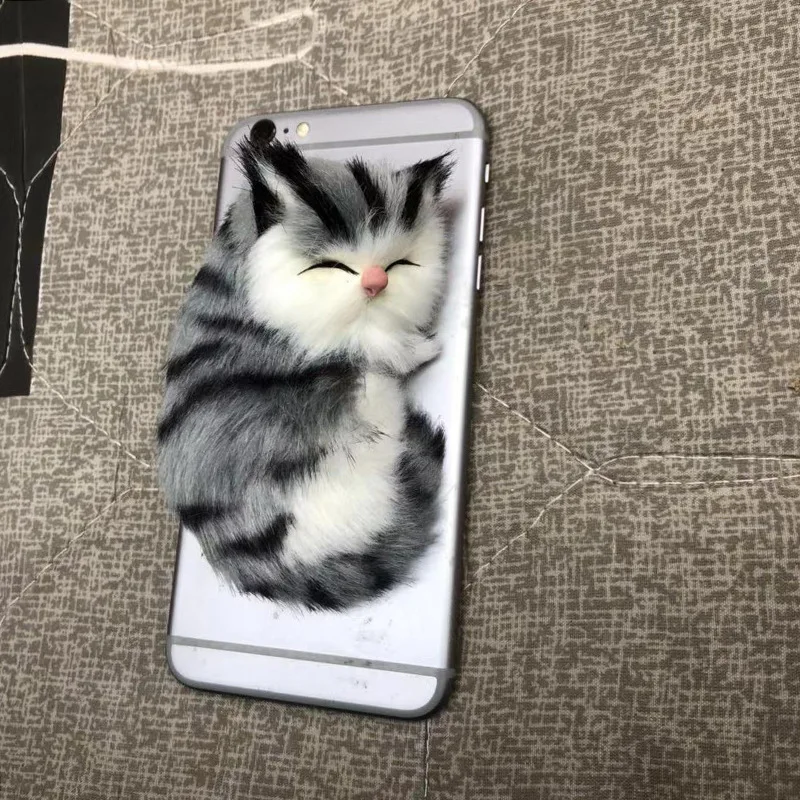 Фото Имитация меха спящие кошки плюшевые игрушки куклы набивной телефон Кот питомец мягкий аниме Декор коллекционные игрушки для взрослых дете... №1
