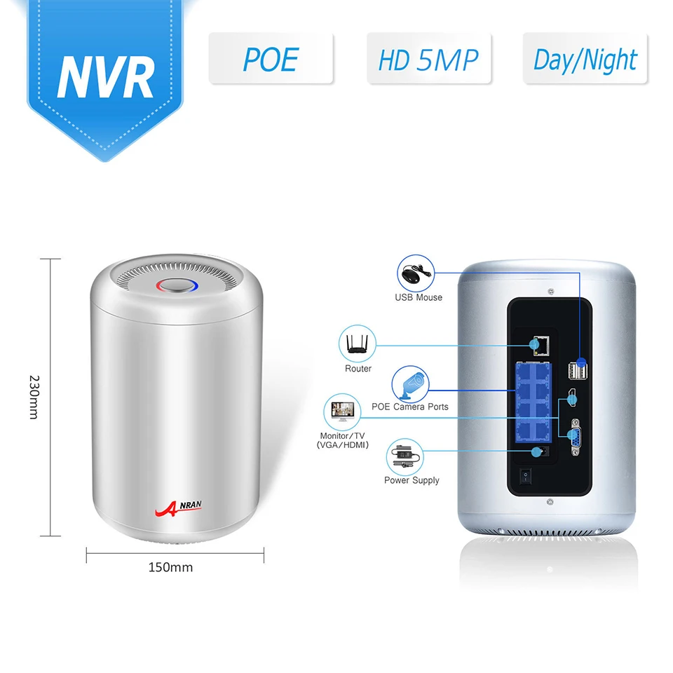 ANRAN CCTV H.265 8CH HD POE NVR 5.0MP 1920P Массив ИК День Ночь Открытый Пуля безопасности IP POE камера система с жестким диском