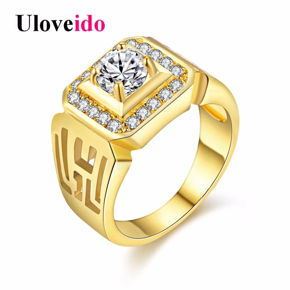 Uloveido обручальные кольца для мужчин золотого цвета с кристаллами модные
