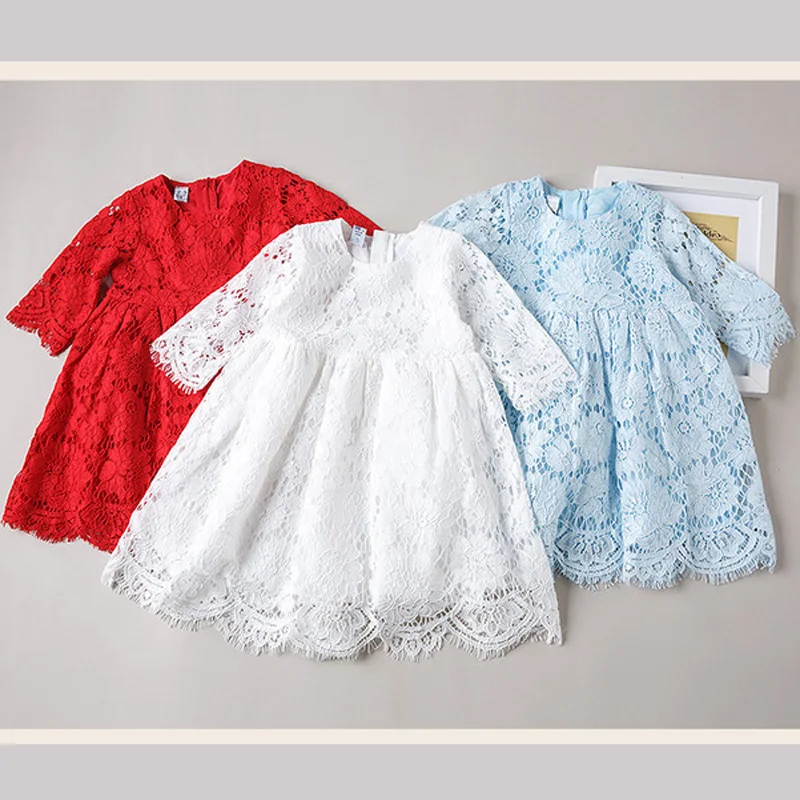 Кружевное летнее платье для девочек с коротким рукавом детское вечерние
