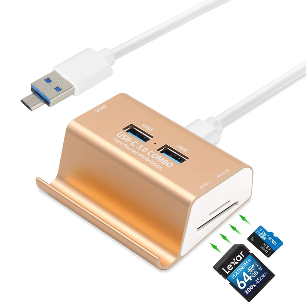 2 в 1 3 порта USB 3,0 концентратор Micro USB OTG концентратор мульти разветвитель с SD TF кард-ридером+ 1 м кабель для Macbook ПК ноутбук держатель телефона