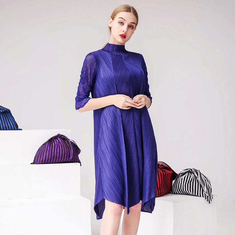 Changpleat 2019 весна лето новые женские платья Miyak плиссированные Модные водолазки