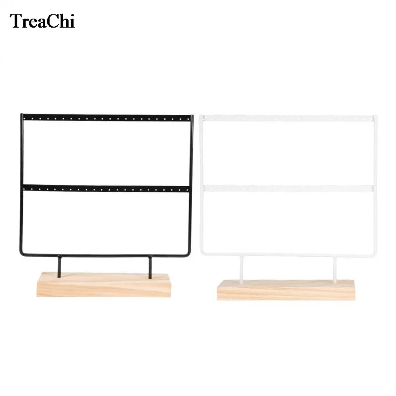 

2 Layer Wood Earring Jewelry Organizer Holder 44 Holes Stud Necklace Bracelet Jewelry Display Storage Stand Fashion Earring Rack