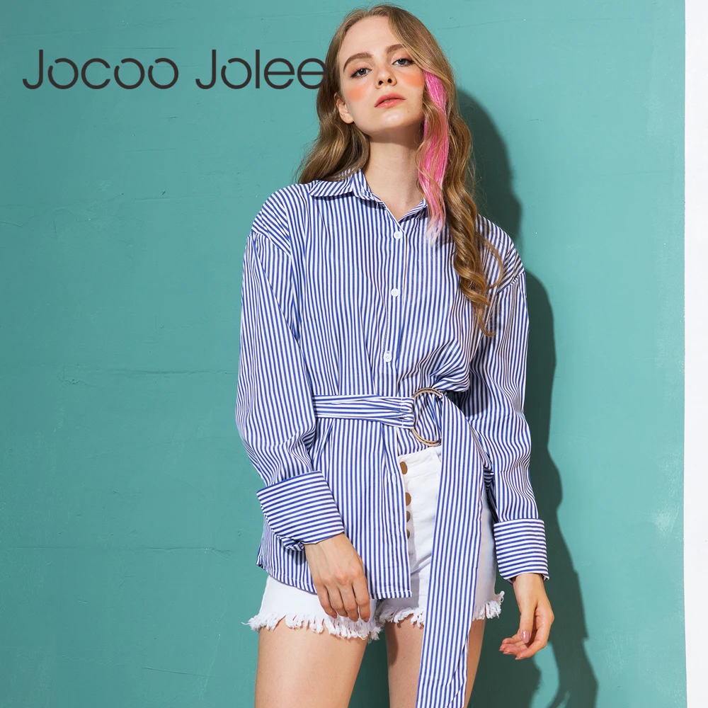 Новинка 2018 осенняя Женская Полосатая Рубашка Jocoo Jolee с длинным рукавом свободные