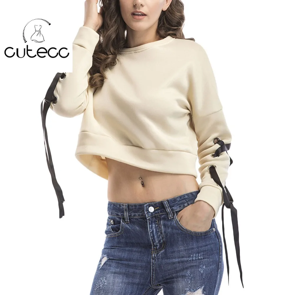 Повседневное узкие женские пикантные укороченный Топ пуловеры толстовки