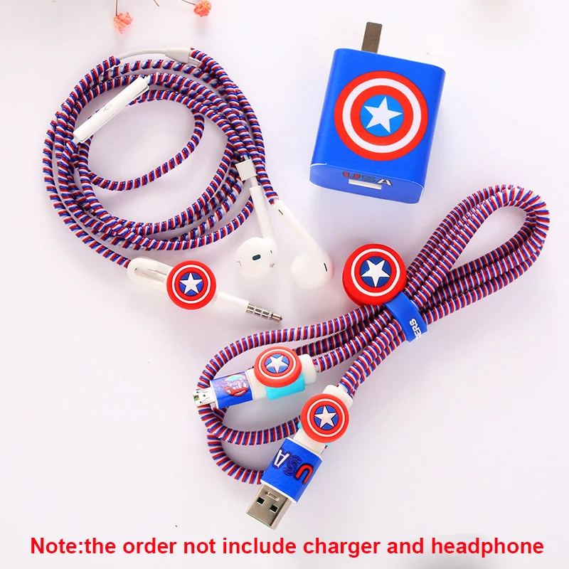 Зажимы для кабеля в виде персонажей мультфильмов защита для usb-кабеля Зарядное устройство Стикеры наушники спиральный usb-шнур с зарядным устройством для Iphone для Huawei mate 9/Коврики 9 Pro/P10/P10 плюс