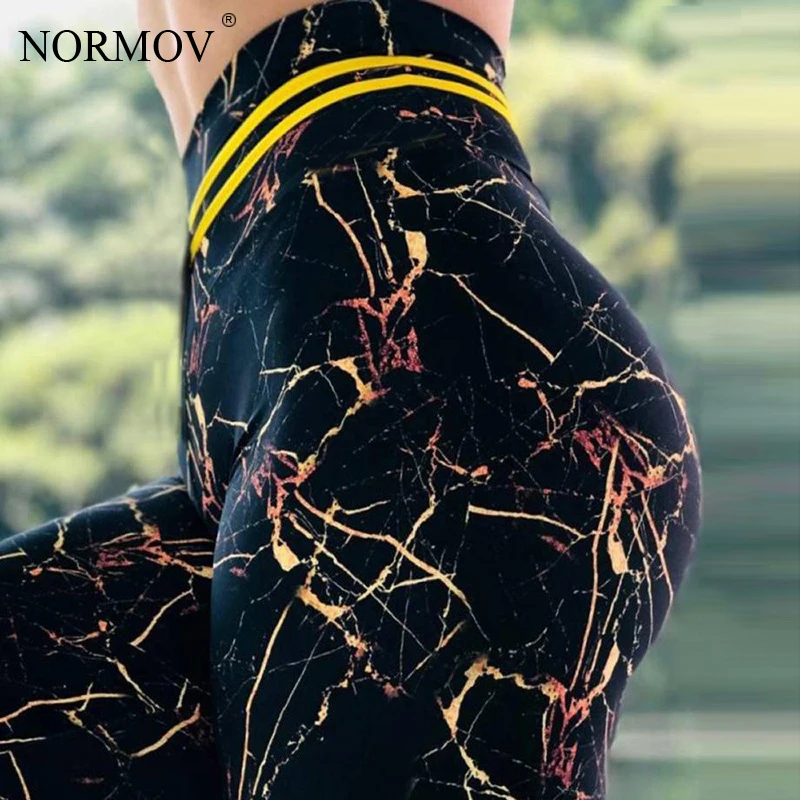 Женские легинсы для фитнеса NORMOV черные Легинсы пуш-ап тренировок с мраморным
