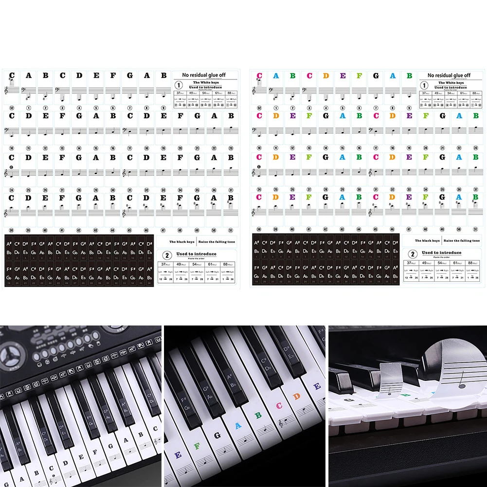 PVC Music Keyboard Easy Clean Speeds Memory Clear Reusable Stave Piano Sticker Protection Decor Transparent Eco-friendly 88 Key | Спорт и