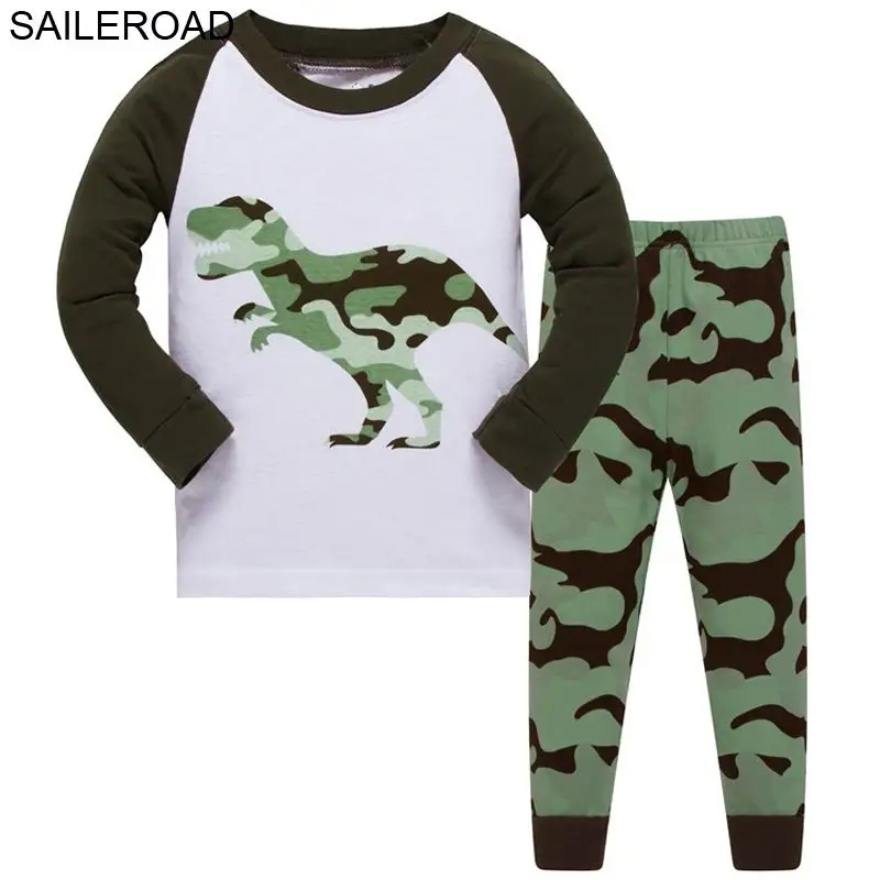 Dinosaur 012 sets SAILEROAD Мультфильм Динозавр Мальчик Пижамы Костюмы Осень Зима Ночной Костюм Хлопок детская Пижама Пижамы Детские Пижамы - Цвет: Dinosaur 012 sets