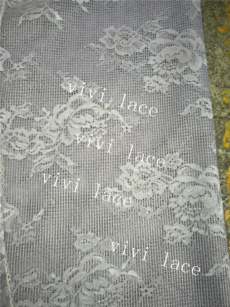 

bb2003-2# 10yards grey color stiff hard mesh bonded two layers french lace fabric for lady dress /wedding/sawing