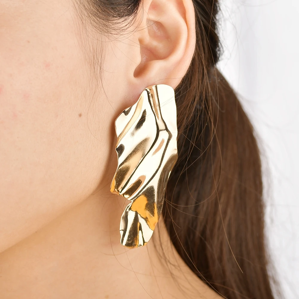 Модные серьги в стиле панк с гиперболом изогнутые сплав золотого цвета необычные