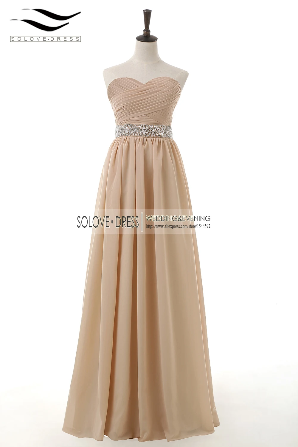 

Solovedress Sweetheart Real Photos Beaded A Line Sweetheart Evening Dress Pleat Evening Gown Elegant Vestidos De fiesta SL-E11