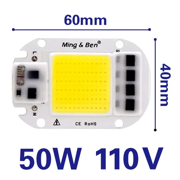 50W 110V Светодиодный чип COB 20 Вт, 30 Вт, 50 Вт, 70 Вт, 100 Вт, 150 Вт, переменный ток, 220 В, 110 В, IP65 Smart IC, подходит для DIY, светодиодный прожектор, холодный белый, теплый белый - Испускаемый цвет: 50W 110V