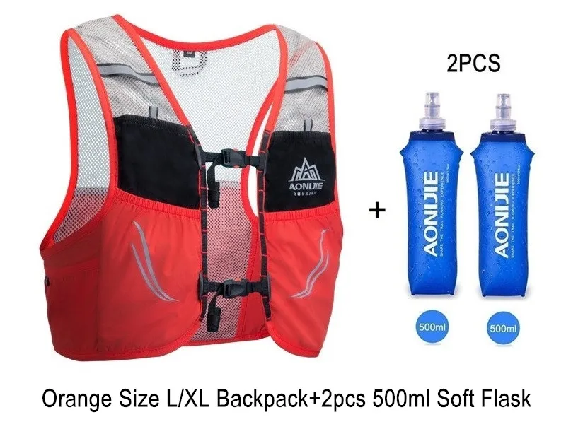 Orange LXL 2 Kettle AONIJIE 2.5L Trail Бег Жилет рюкзак легкий дышащий Велоспорт марафон Сверхлегкий пеший Туризм Спортивная сумка 500 мл мягкие колбы лабораторные - Цвет: Orange LXL 2 Kettle