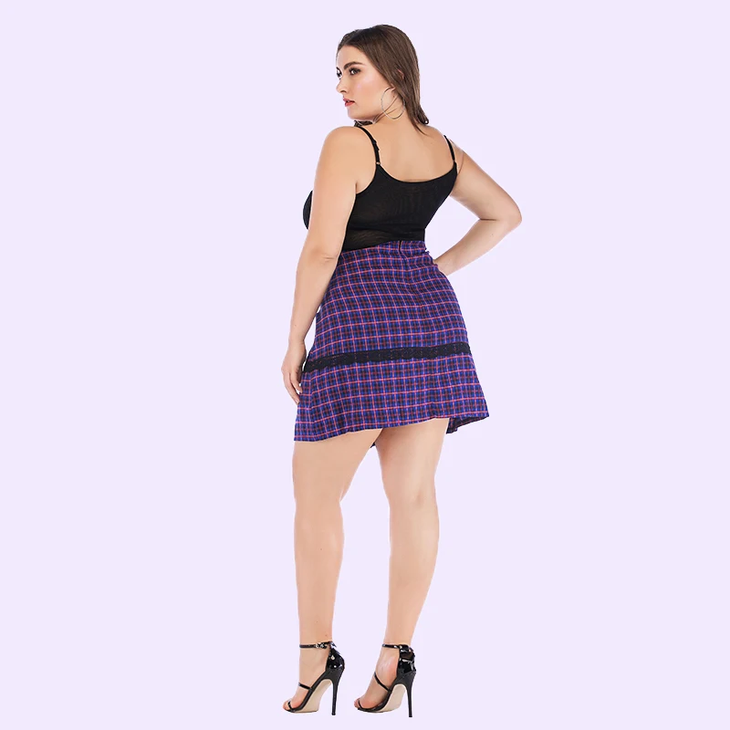 XL 5XL клетчатая юбка трапециевидной формы женская модная мини с кружевом верхняя
