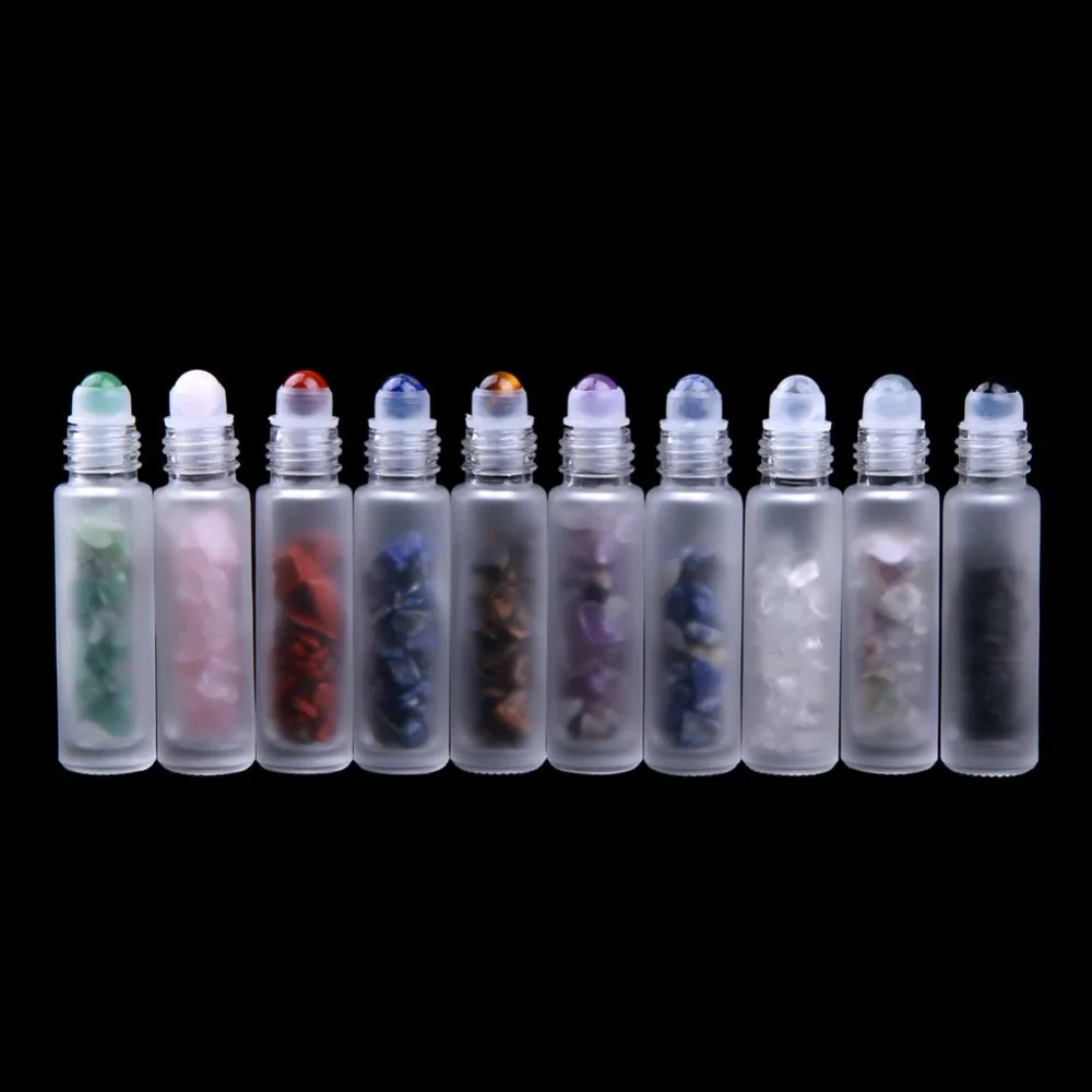 

Frosted Glass 10 ml Roller Balls for Essential Oils Small Glass Roller Bottles with Decorative Tops Tumbled Chips Inside-10 pcs