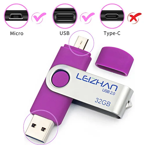 Фиолетовый LEIZHAN микро OTG USB флэш-накопитель 4 ГБ 8 ГБ 16 ГБ 32 ГБ 64 ГБ 128 г USB 2,0 карта памяти Флешка Android телефон Фотостудия - Цвет: Фиолетовый