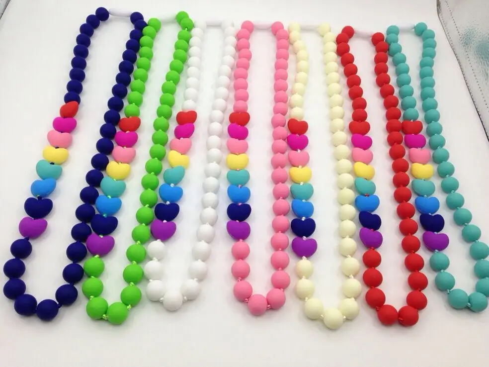 Пищевое Силиконовое ожерелье для прорезывания зубов с сердечками детское