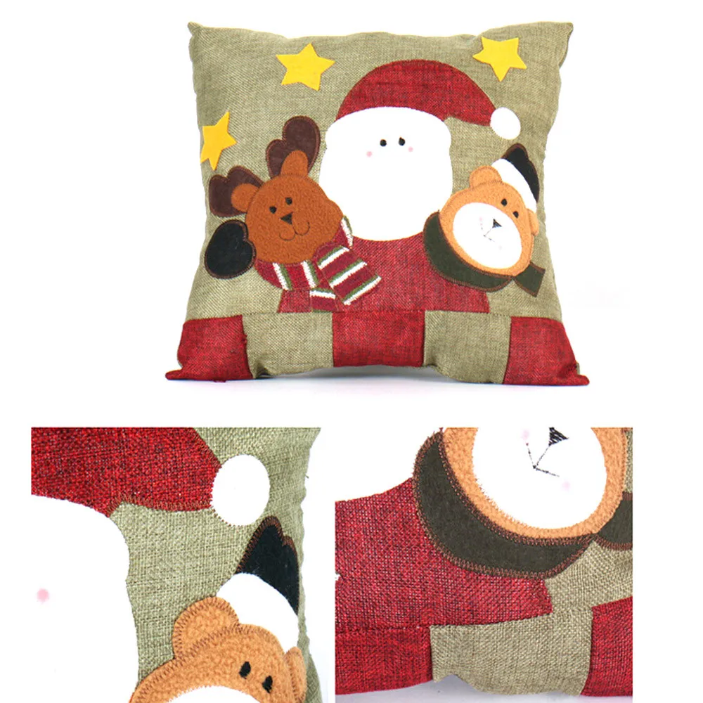 High Quality Cotton Line Pillow Case Christmas Snowman Printing Dyeing Bed Home Cover Pillowscases | Дом и сад