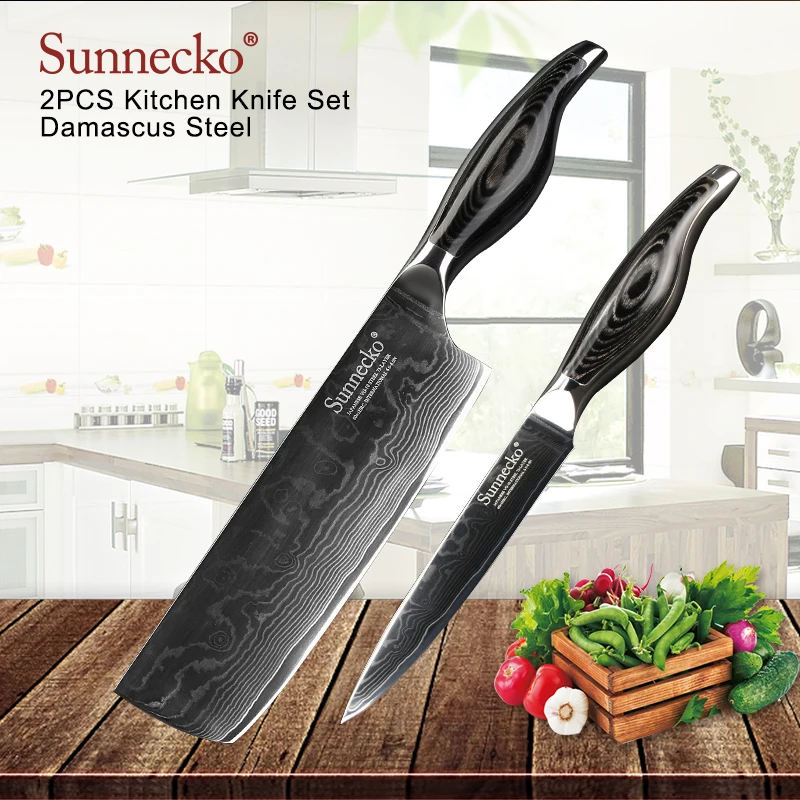SUNNECKO Дамаск шеф-повар Ножи японский VG10 Сталь лезвие Кливер утилита Santoku для