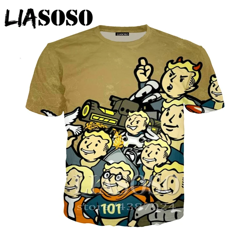 2 LIASOSO, новая игра, Fallout 4, 3d принт, футболка, мужская, женская, футболка, повседневная, короткий рукав, Harajuku, хип-хоп, футболки, топы, крутая футболка td451 - Цвет: 2