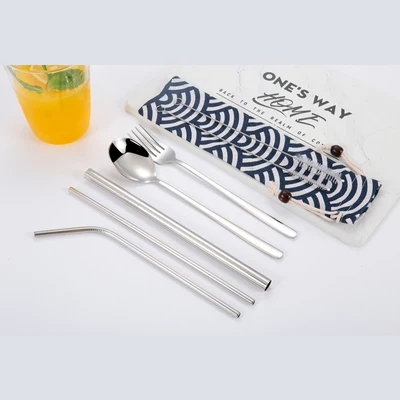 blue bag-5pcs 3 шт. набор соломинок из нержавеющей стали с сумкой для переноски+ 2 шт. щетка для очистки+ 1 шт. ложка, аксессуары для бара многоразовые соломы - Цвет: blue bag-5pcs