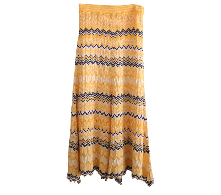 

2019 Autumn Korean Fashion Striped Knitting Women's Sets Short Sleeve V-Neck Top+ Elastic Waist Elegant Long Skirt Two Piece Set