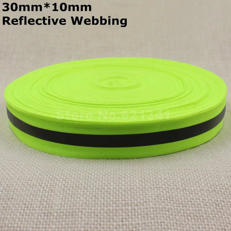 

Fluorescent Green 30mm*10mm(W) Reflective Fabric Ribbon Tape Strip Edging Braid Trim Reflective Webbing Sew On 50 yards