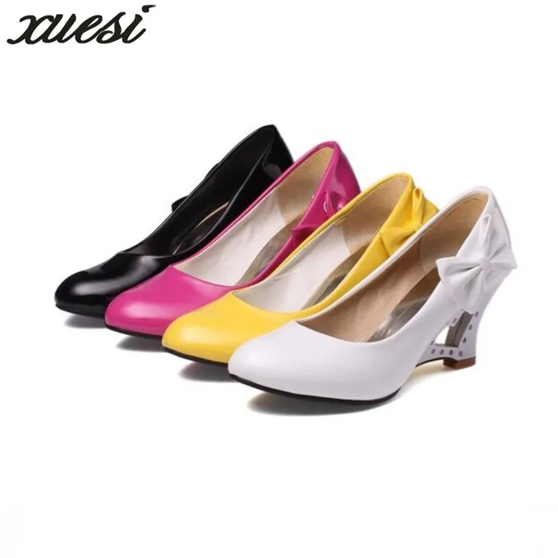 Новый лук склон с Женская обувь мода круглый пикантные Высокие каблуки Zapatos De Mujer