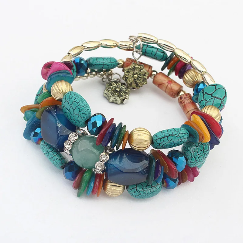 Новейший винтажный браслет с имитацией натурального камня Tur quoise многослойный