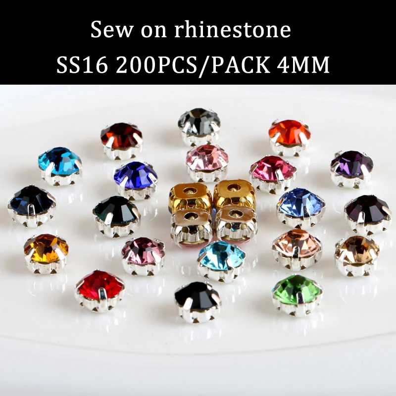 

One cent special 200pcs/pack 4mm crystal glass sew on rhinestones with silvery claw,DIY Clothing Accessories