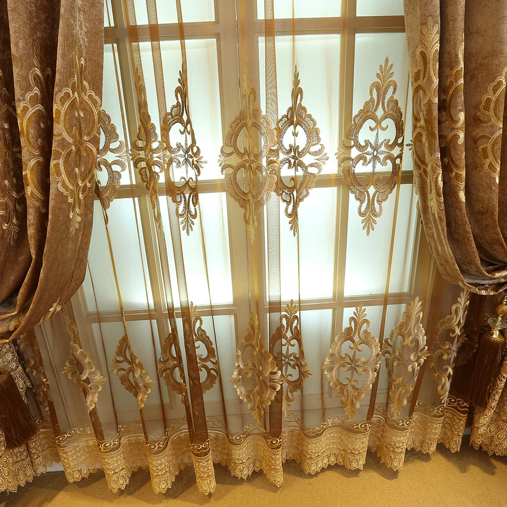

Chinese Embroidered Decoration Blackout Curtain For living Room Bedroom Window Treatment Drapes Custom Made Luxury Tulle
