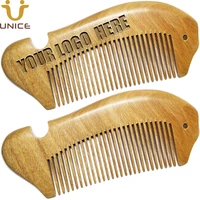50pcslot top quality new design natural green sandalwood wood fish shaped customized logo head hair combs beard comb men women