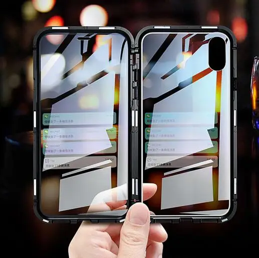 Магнитный чехол для iPhone XR XS MAX X 8 7 6 6S Plus двухстороннее закаленное стекло