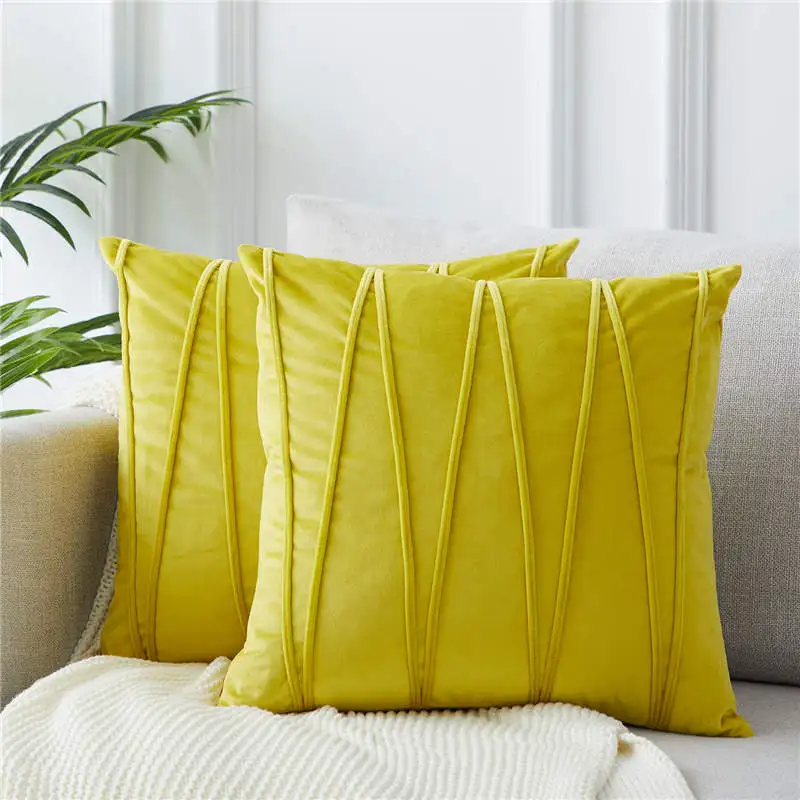 Lemon-Set of 2 Topfinel мягкие роскошные бархатные полосатые наволочки для подушек, однотонные декоративные наволочки для дома, дивана, стула, Декор 45x45 см - Color: Lemon-Set of 2