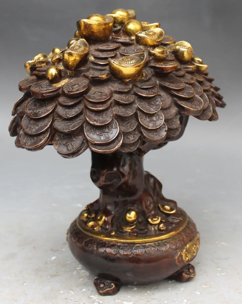 10&quot Chinese Bronze Gilt Fengshui Lucky Wealth Money Yuanbao Coin Tree Sculpture | Дом и сад