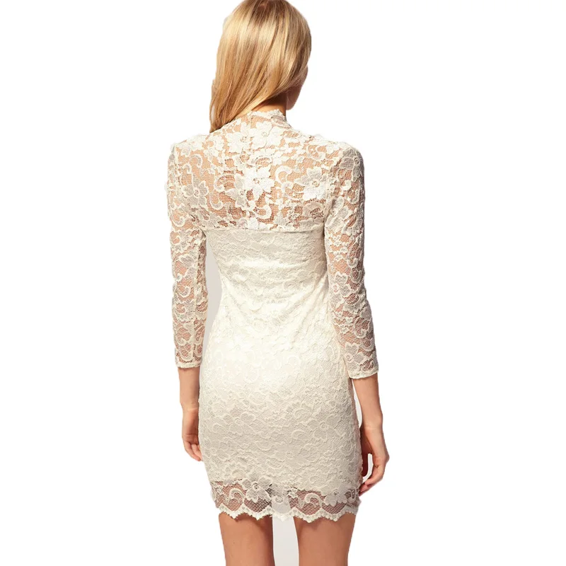 Syigw женщин sexy кружева повседневная dress summer party платья печати шифон v-образным