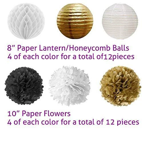 25 шт Черный Белый Золотой висящий декоративный бумажный праздничный набор