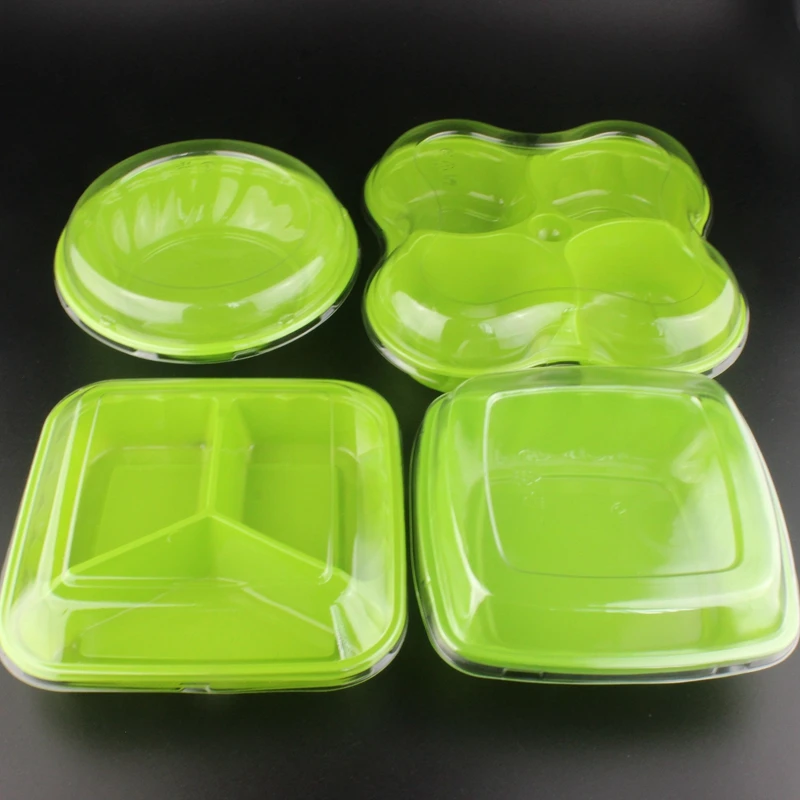 10 шт. салатник слушайте форма клевер четыре части круглый пэт чаша plate with lid